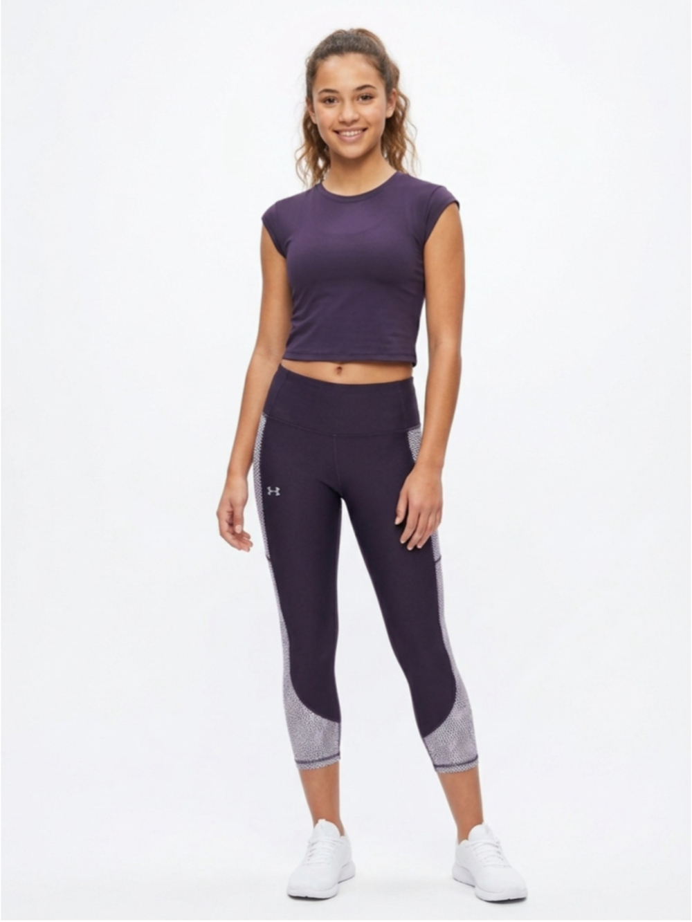 Under Armour ColdGear Leggings L Large Purple Animal Print Dot Crop Athletic 975